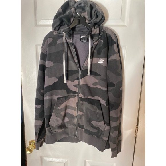 Nike Other - Nike Mens Sportswear Club Fleece Camo Full Zip Hoodie Grey Charcoal Large